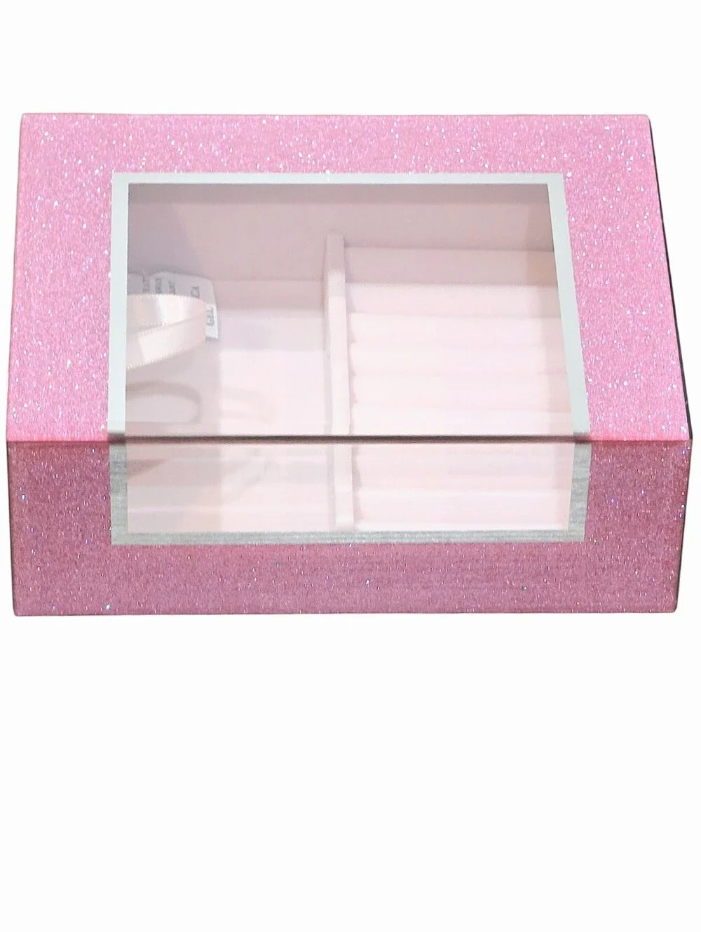 At Home Pink Glitter Mirrored Decorative Jewelry Organizer Box